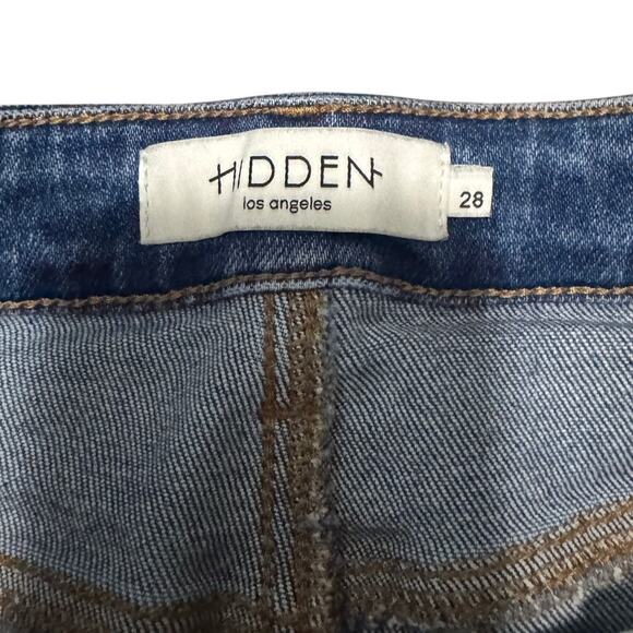 Hidden Los Angeles Flare Jeans Women’s 28 Blue Distressed Hem High Rise Stretch - Picture 4 of 6